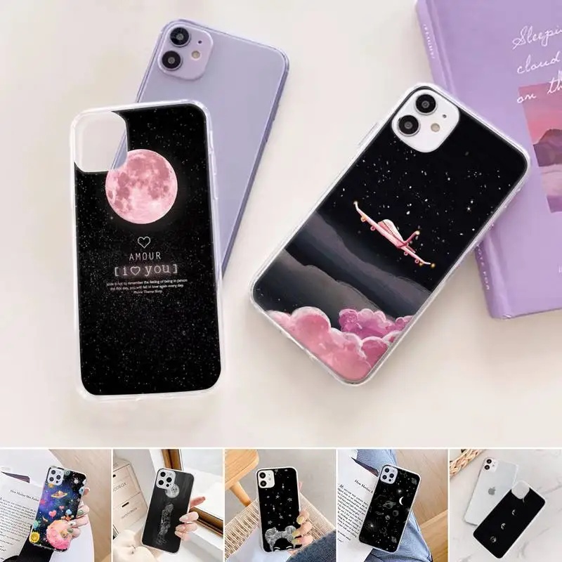 

with white moon stars space astronaut Phone Case For iphone 12 11 mini x xs xr pro max 8 7 6s 6 5 5s 5c se plus Transparent soft