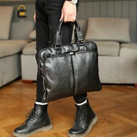lock designer fashion korean style men leather bags briefcase soft leather shoulder messenger bags male casual business bags