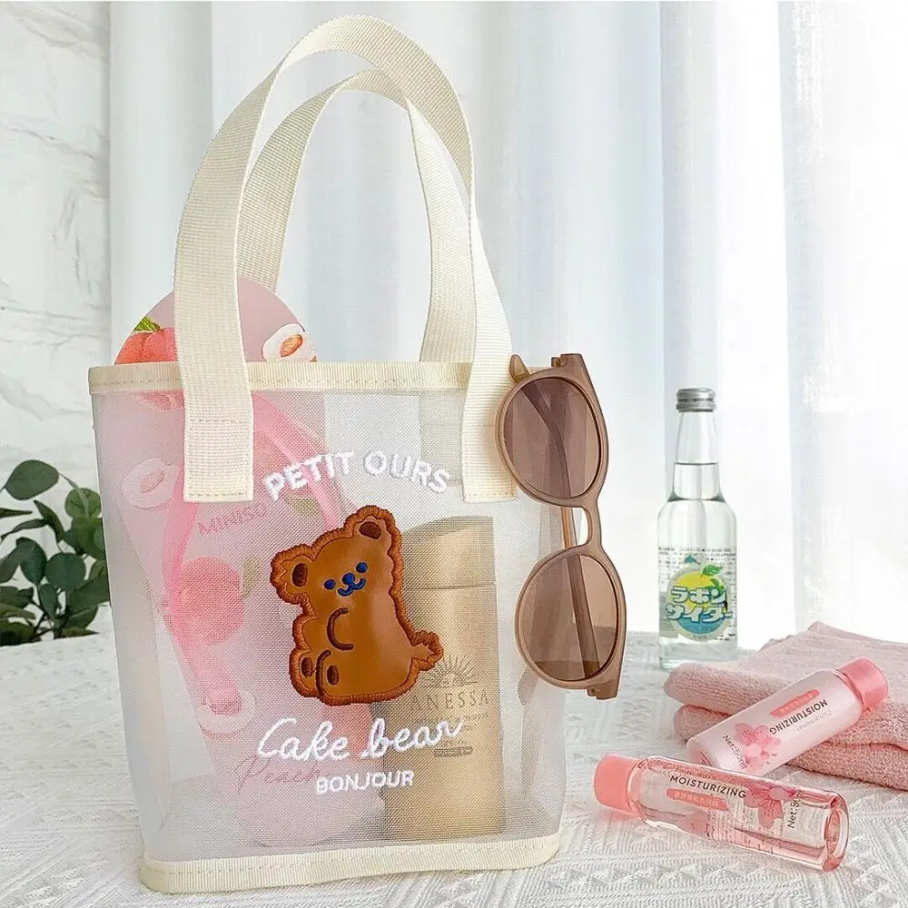 

Bentoy Milkjoy Korea Fashion Bear Flower Handbag Girls Summer Beach Travel Beach Bag Women Daily Shopping Bags Gauze Should Bags
