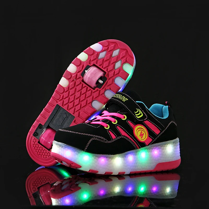 Hot Sale Kids Boys Shoes with Two Wheels Children Glowing Sneakers Led Light up For Boy Girl Shining Shoe Blue | Детская одежда и