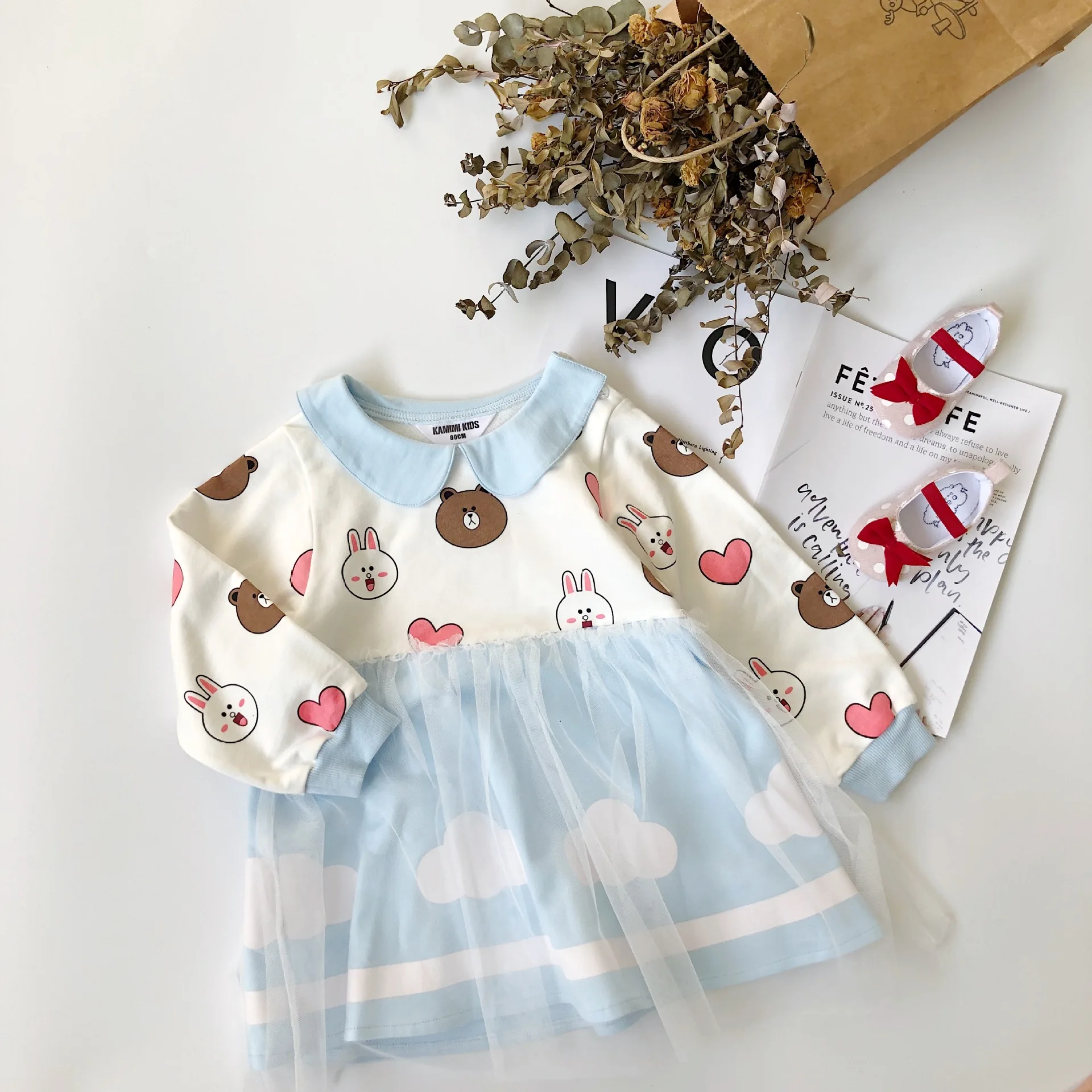 Платье тонytaobaby для девочек, Осеннее, с принтом медвежонка, кролика