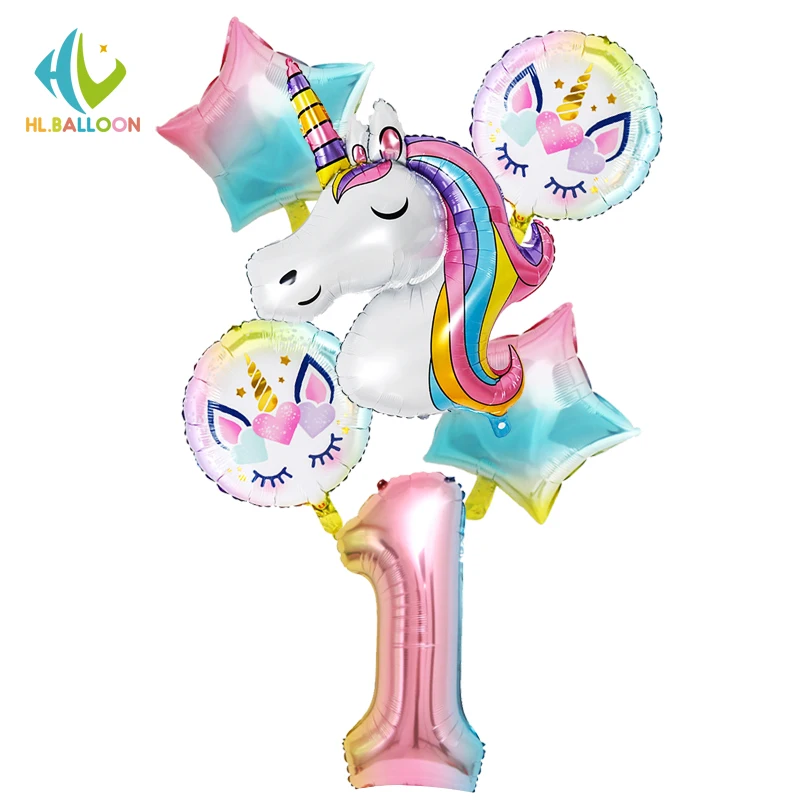 Радужные шарики в виде единорога форме цифр украшение для дня рождения Детские
