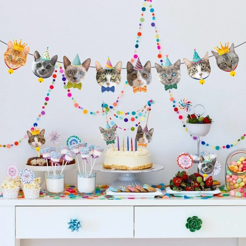 Милая кошка кекс украшения фотография баннер для детей день рождения детский