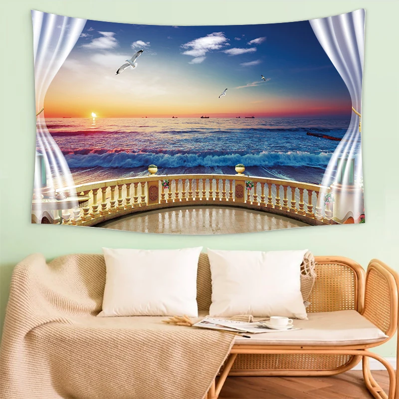 

Настенный декоративный гобелен большого размера с изображением заката и морского побережья, простыня для кровати в богемном стиле, в стиле ...