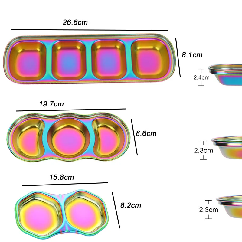 

1Pc 2/3/4 Grid Portable Stainless Steel Seasoning Dish Korean Style Hot Pot Household Small Sauce Soy Vinegar Tray