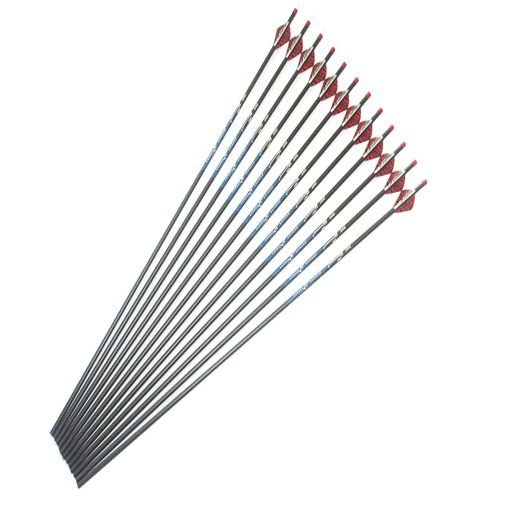 

6/12pcs Hunting spine340 400 500 ID6.2mm Carbon arrows 3K weave 2" stripe plastic vane arrow nock for compound bow