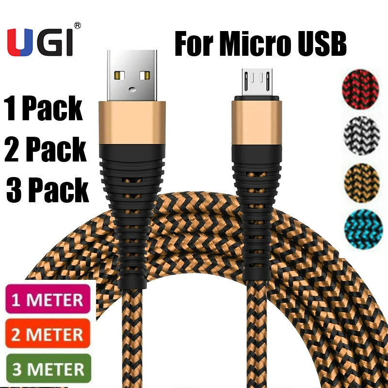 UGI QC3.0 4A кабель для быстрой зарядки 3 пакета микро USB Android с нейлоновой оплеткой