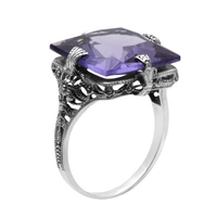 szjinao women 925 sterling silver ring undefined gemstones amethyst rings vintage rectangle unique handmade christmas jewelry