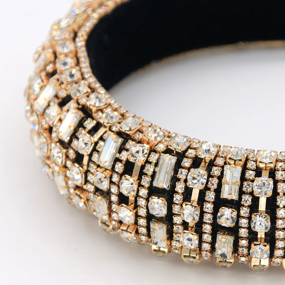 

Baroque Style Full Crystal Hairbands Luxury Shiny Padded Rhinestones Headband White Gold Color Hair Hoop Women Hair Accessories