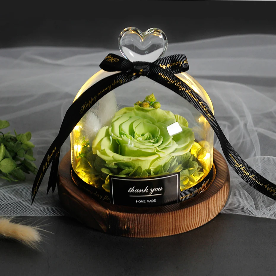 Эксклюзивная Роза в стеклянном куполе с подсветкой настоящая вечная роза