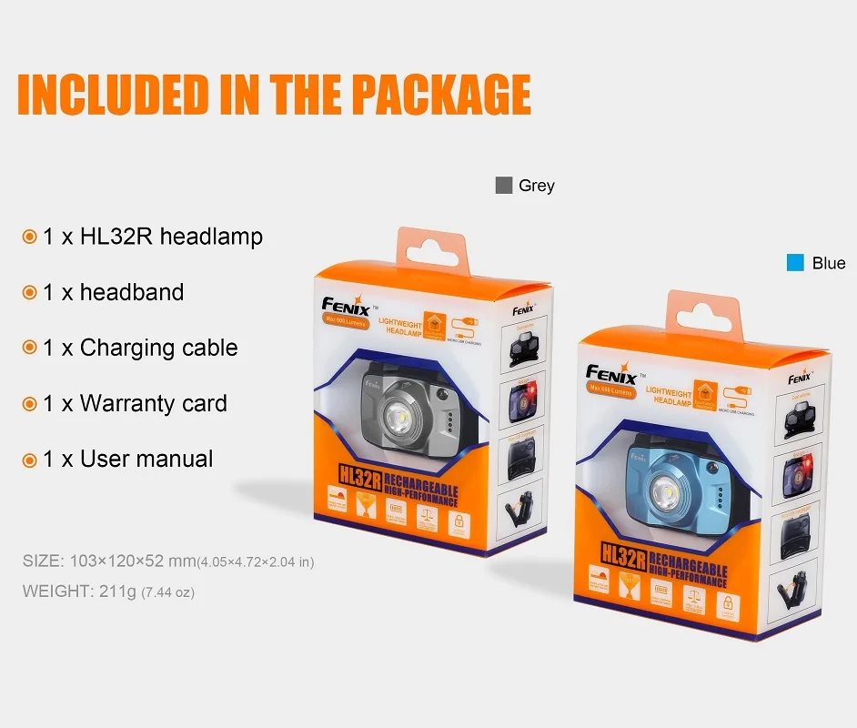 Налобный фонарь Fenix HL32R светодиодный 600 лм с микро-USB-портом | Лампы и освещение