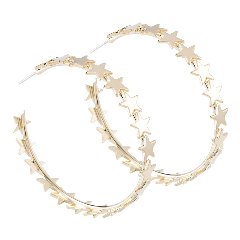 Крупные геометрические серьги кольца в форме звезды модные виде пентаграммы