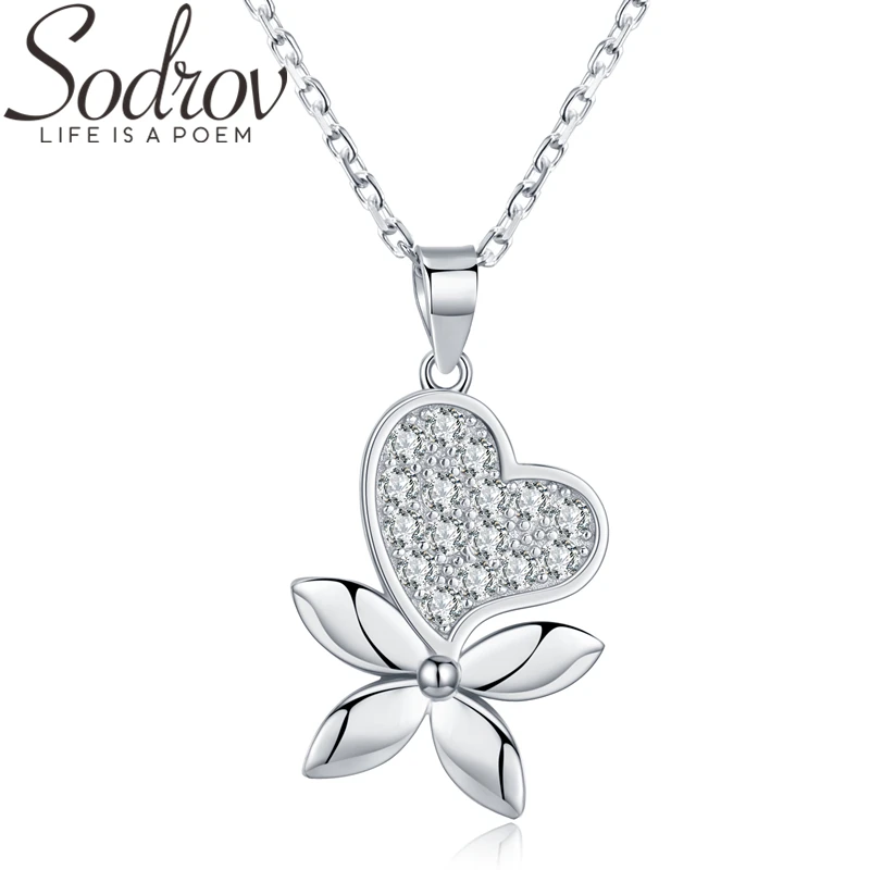 

SODROV 2019 Hot New Arrivals Heart 925 Sterling Silver Fine Jewelry For Women Trendy Engagement Link Chain Necklaces & Pendants K043