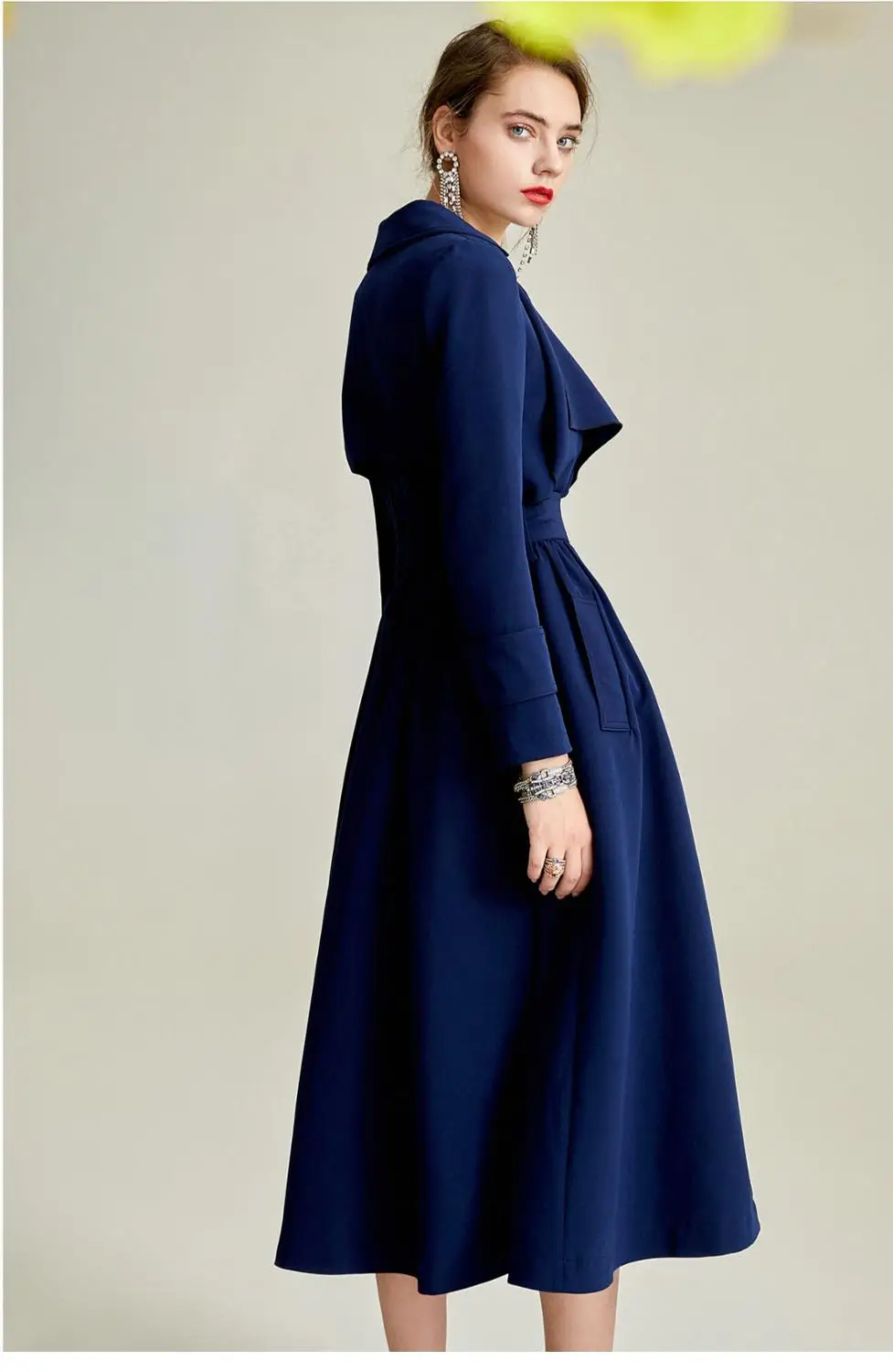 Женский Длинный Тренч с поясом кушаком повседневный однотонный подиумный