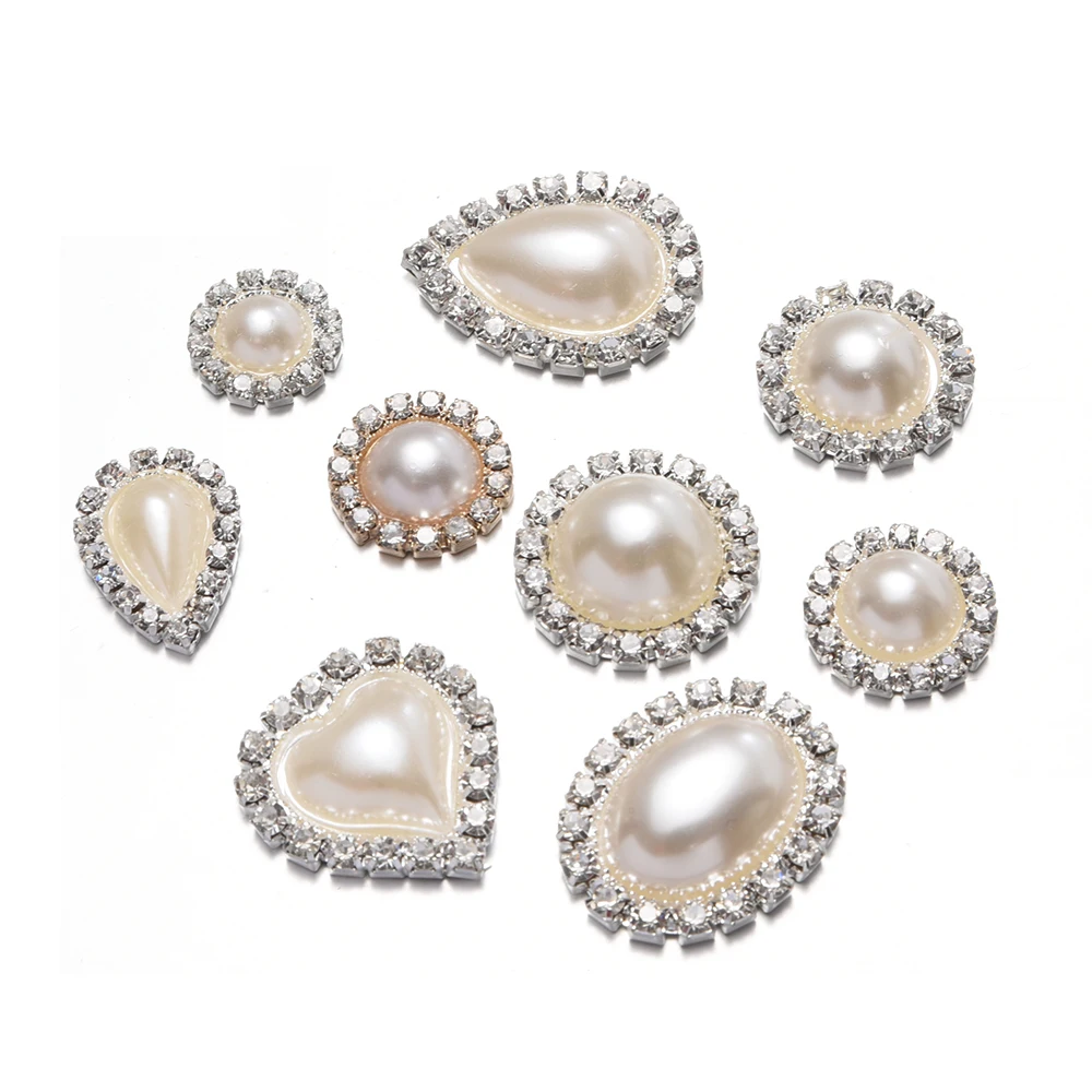 

10pcs Pearl Alloy Love Water Drop Diamond Rhinestone Buttons diy Handmade Hair Brooch Earrings Mobile Phone Accessories making
