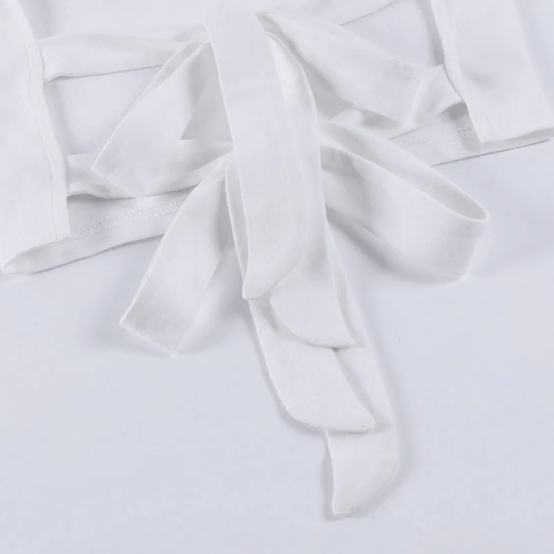 

Viifaa Backless Sexy Top O-Neck Short Sleeve Summer White Tees for Women Fashion Streetwear Tie Back Cotton Slim Crop T Shirt