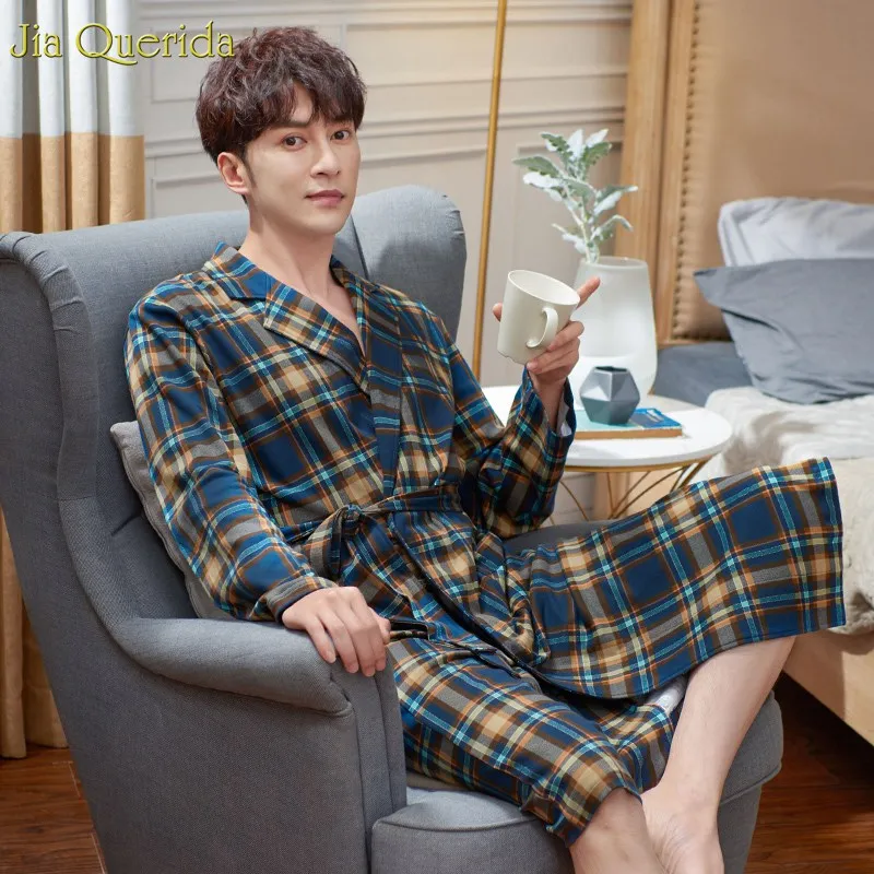 Халат мужской с длинным рукавом 100% хлопок в шотландскую клетку|Халаты| |