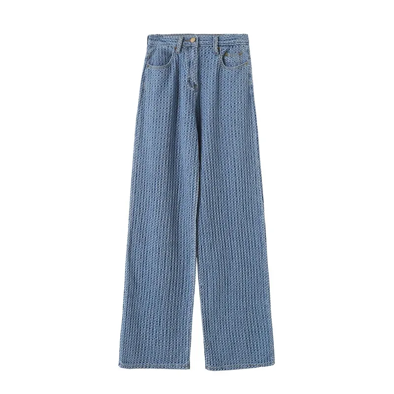 

Spring And Summer 2021 New Straight Jeans Women's High Waist Slim Knitting Casual Pants Wide-Leg Mop Trousers Tide