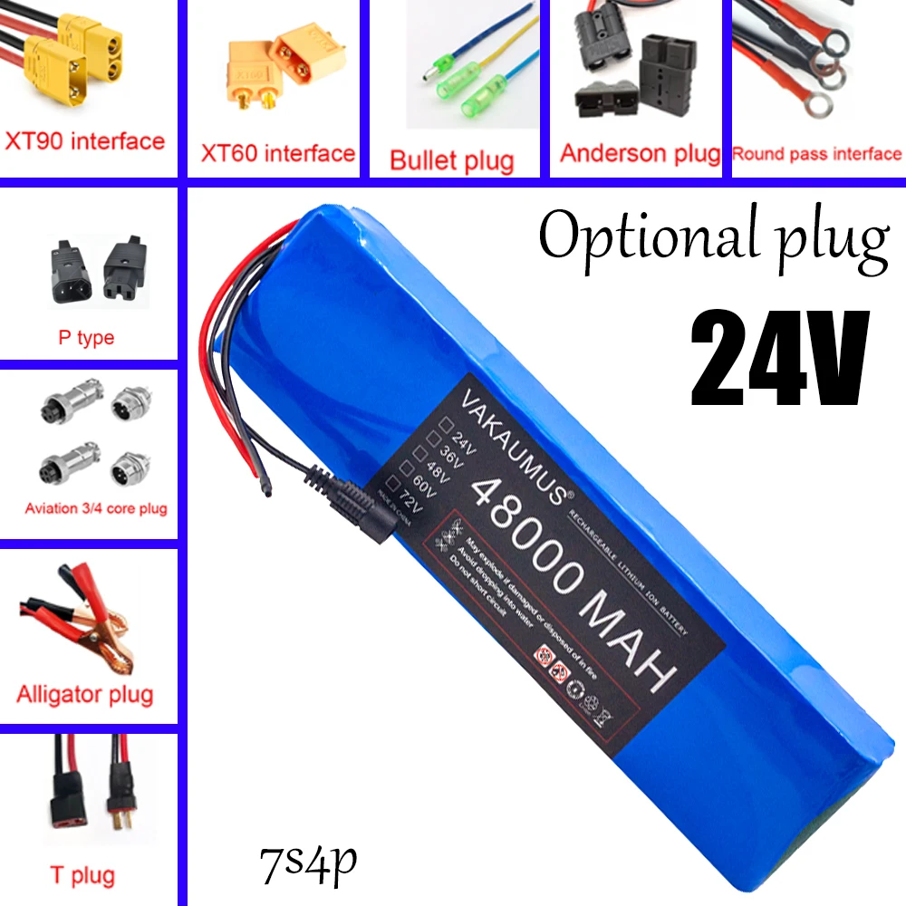 

24V 48AH Battery Pack 7S4P 29.4V 48000MAH BMS Bicycle Four Wheeler Wheelchair Scooter 18650 Lithium Battery Pack + Charger