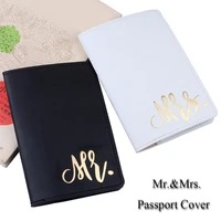1 pc couple passport cover pu leather travel credit card holder simple gold color mrmrs printed passport holder wholesale