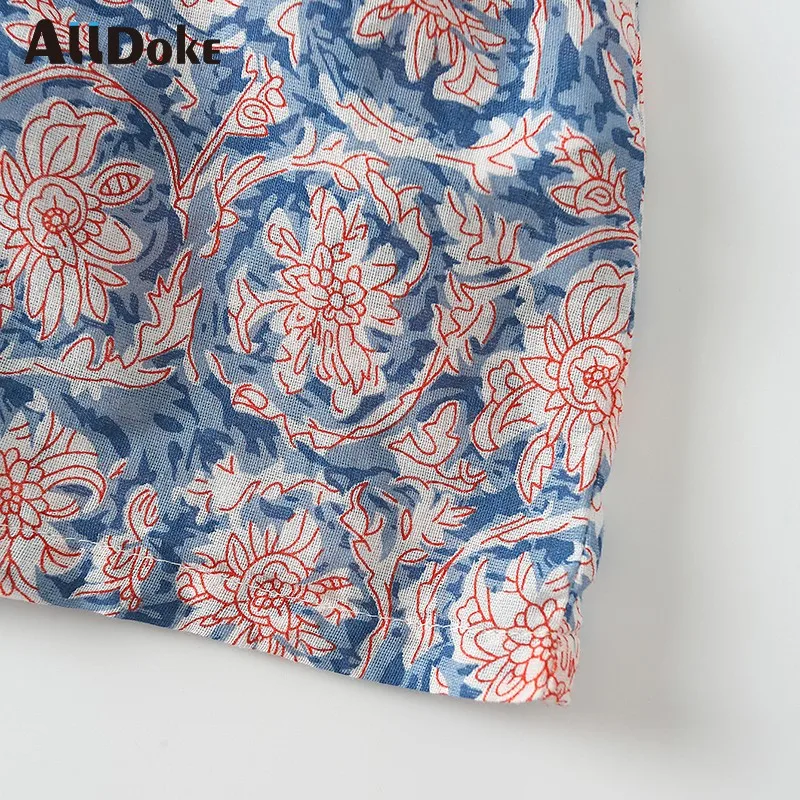 

ALLDOKE boho floral print blouse women summer o neck lantern sleeve tops shirt embroidery ruffles vintage blouses blusas mujer
