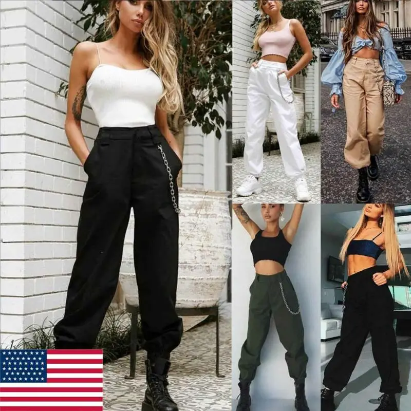 Новые женские модные брюки с высокой талией элегантные карго в стиле хип хоп