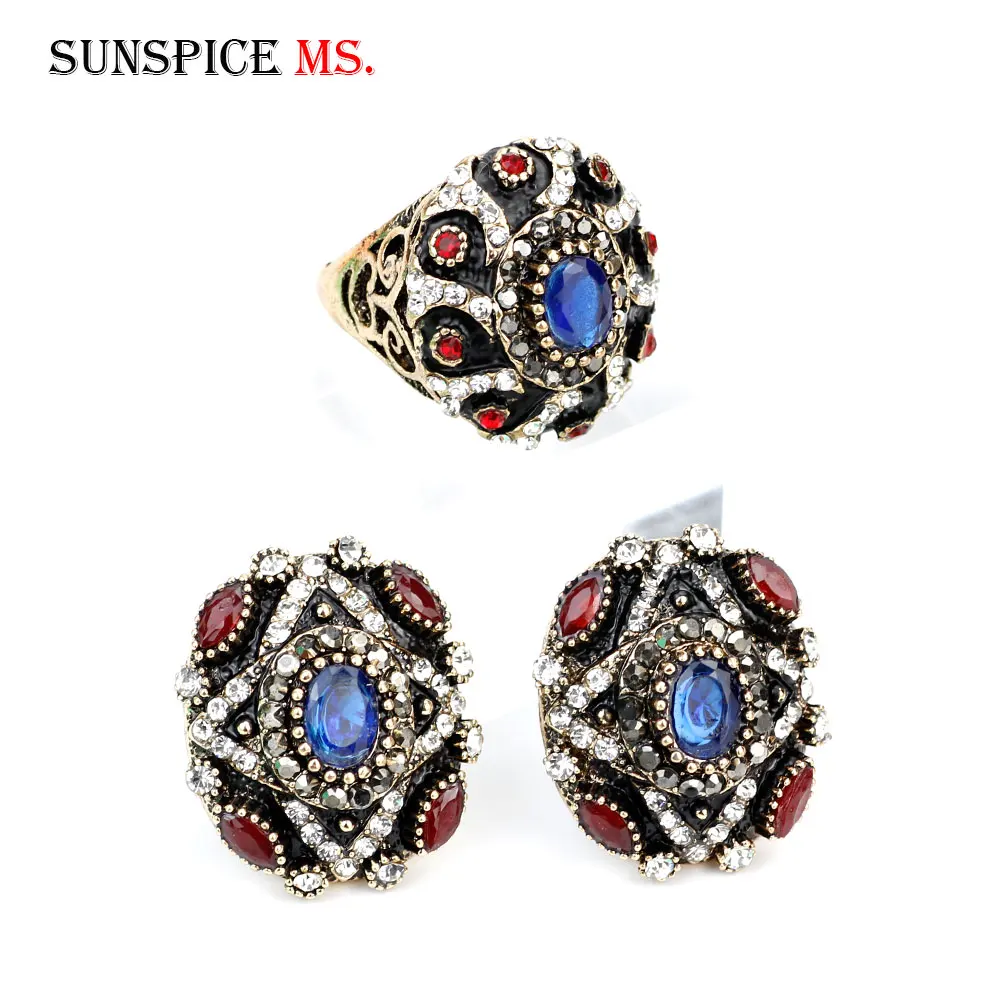 Винтажные турецкие женские цветочные серьги наборы колец на два пальца античное