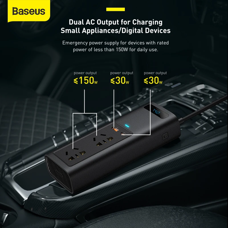 baseus car inverter 150w dc 12v to ac 220v auto converter usb type c fast charging car charger for iphone 12 laptop car adapter free global shipping