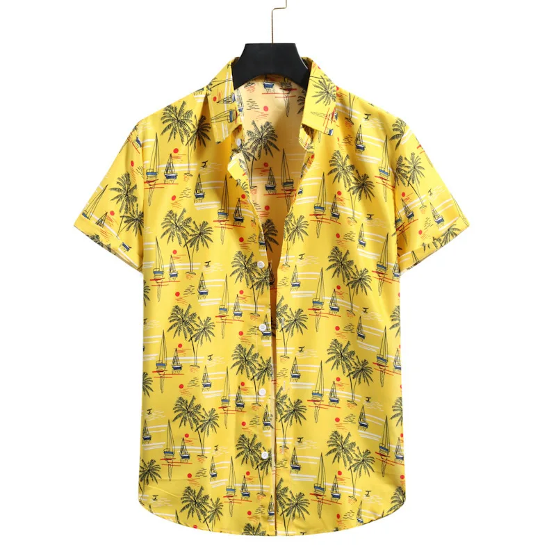 

2021 Summer Boys' short sleeve Hawaiian casual large Floral Shirt