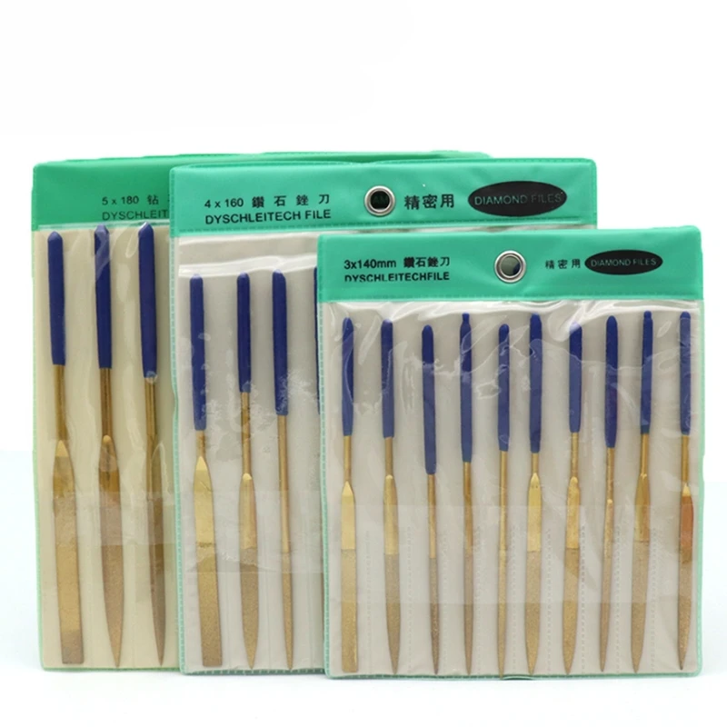 10pcs Titanium-plated Diamond Assorted File Rasp Needle 140/160/180mm Grinding Hand Tools Set For Jade Glass Metal Steel | Инструменты