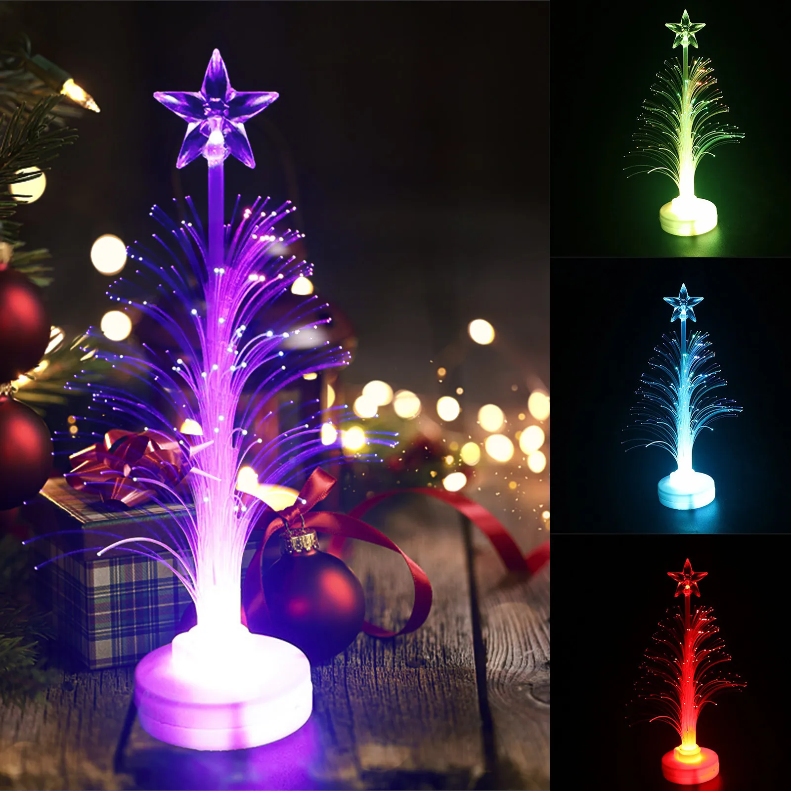 

Colored Fiber Optic LED Light-up Mini Christmas Tree with Top Star Battery Powered BM88