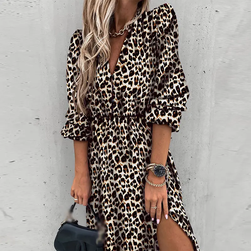 

Women Floral Print V Neck Party Dress Summer Short Sleeve Elegant Female Sexy Side Slit Dresses 2021 Lady Vintage Casual Vestido