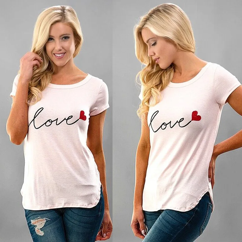 

Cute Graphic T Shirts Love Print Clothes Short Sleeves Christmas Shirt Vintage Tops Womens Clothing T-shirt Valentine's Day