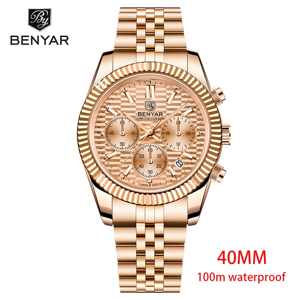 Benyar2021 New Men's Automatic Watch Top Brand Men's Quartz Watch Luxury Stainless Steel 100m Waterproof Clock Relogio Masculino