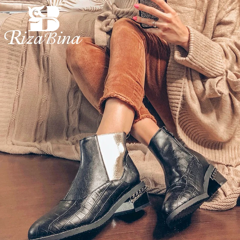 RIZABINA/размеры 32 43 Женские ботильоны Модная зимняя обувь на каблуке Женская теплая