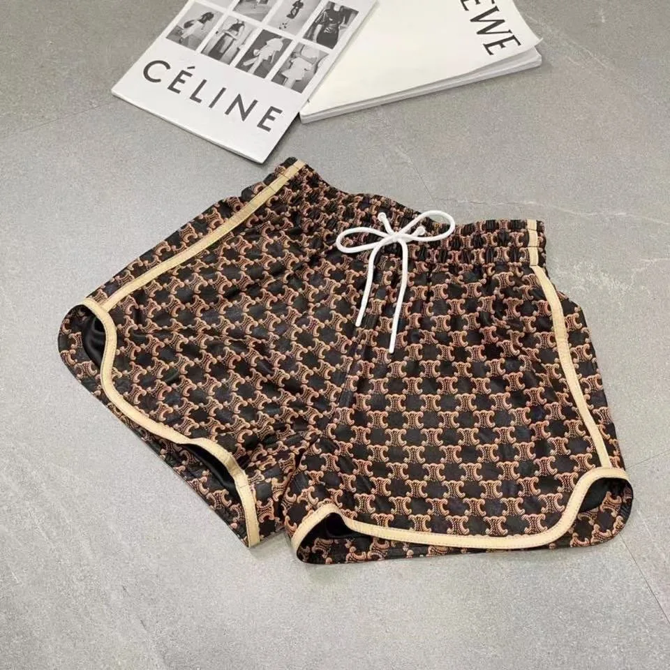 Женские шорты из овечьей кожи широкие свободные с принтом и высокой талией