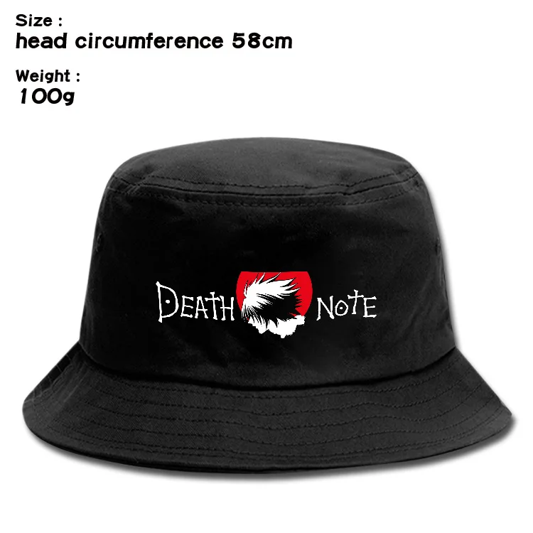 

New Black Death Note Bucket Hats Summer Women Men Student Fisherman Hat Printed Harajuku Hip Hop Beach Cap