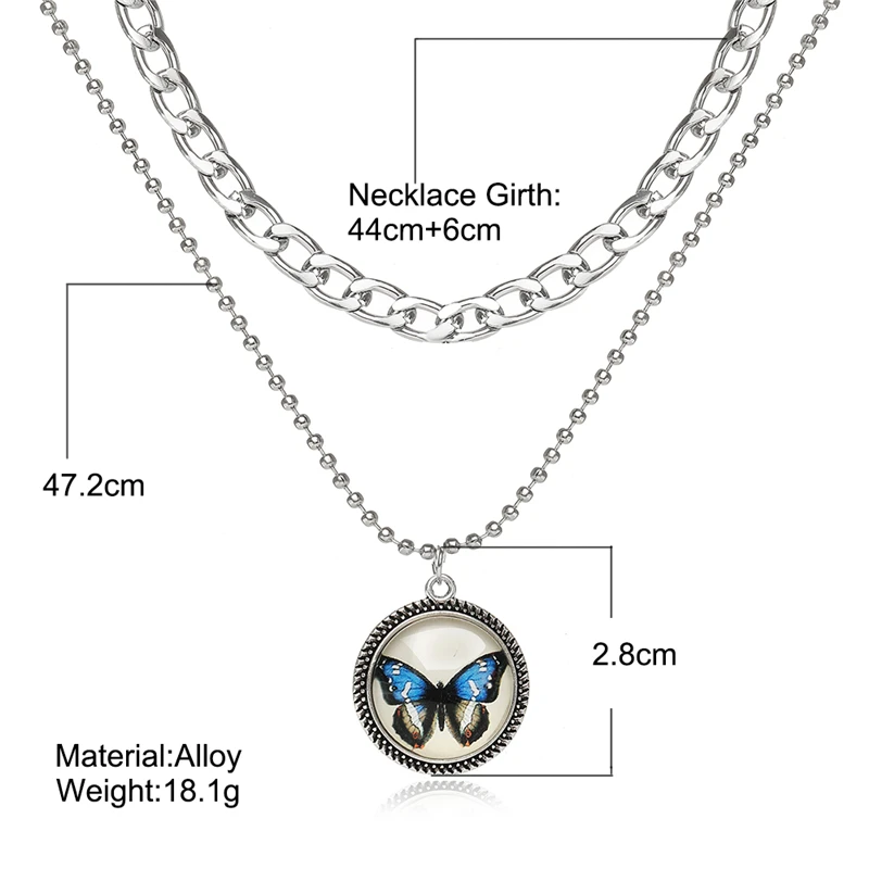 

17KM Korean Multilayer Butterfly Coin Pendant Necklace For Women Gold Silver Color Thick Chain Necklaces 2021 Trend Jewelry