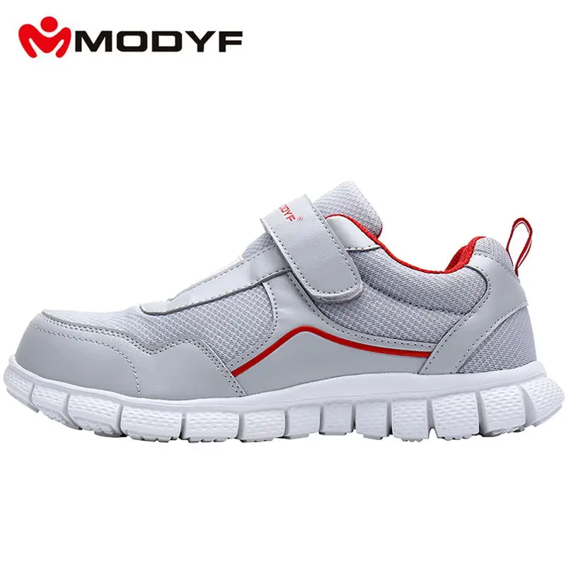 MODYF, Мужская Рабочая обувь со стальным носком, легкая, дышащая, повседневная, мягкая подошва, кроссовки, нескользящая, прокалывается, с волшебной лентой - Цвет: Grey