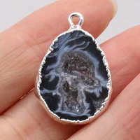 natural black agate pendant irregular plating silver charms for women jewelry making necklace bracelet earrings accessories