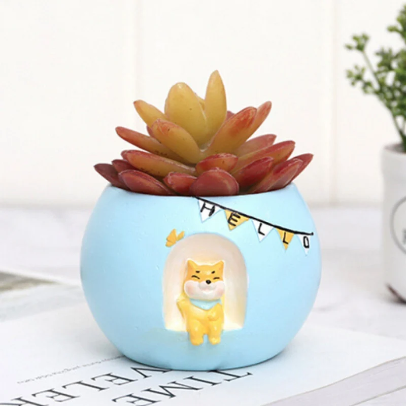 

Cute Animal Succulent Pots Drainage Resin Round Planter Elephant Flower Pot Garden Plants Vase Desk Home Decor Easter Decoration