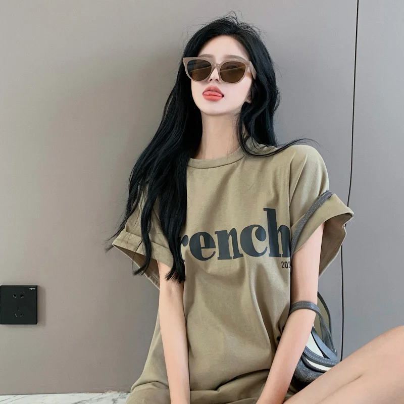 Летняя футболка с коротким рукавом и принтом свободного покроя|Футболки| |