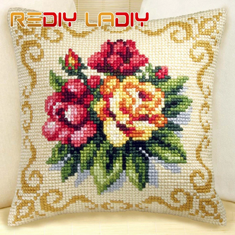 Набор для вышивки крестом сделай сам объемная подушка букет роз наборы крестиком