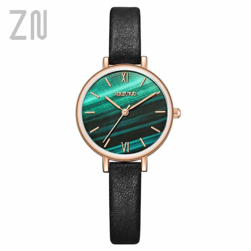 

Fashion Jewelry Gifts Faux Leather Band Metal Dial Green Female Wrist Watch Trendy Simple Quartz Watches for Womens