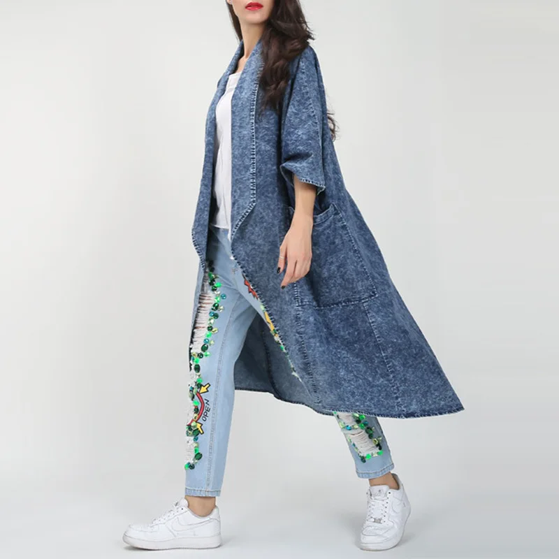 

Popular Loose Women No Button Denim Jacket Fashion Batwing Sleeve Loose Outerwear Cardigan Jacket