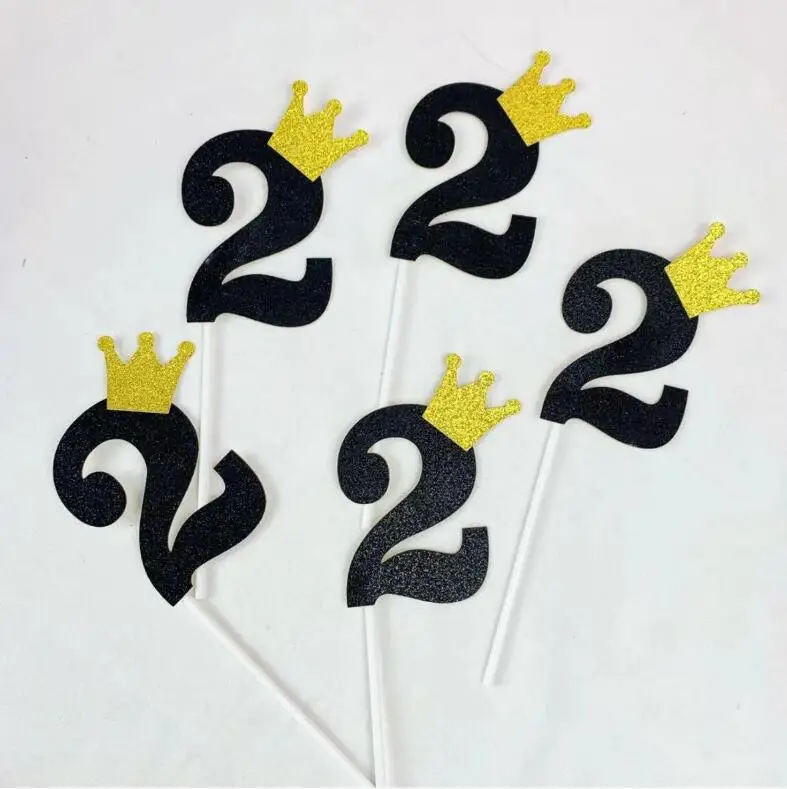 5 шт. номер Babyshower золотой черный Корона блеск персонализированный Топпер для