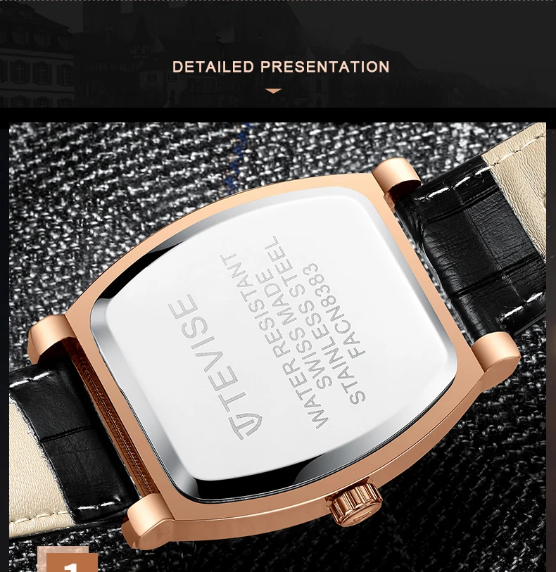 TEVISE 8383S мужские часы Moon Phase настоящие водонепроницаемые кварцевые часы с кожаным ремешком Мужские повседневные наручные часы Relogio Masculino