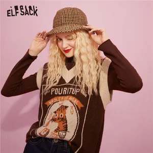 Женский Жаккардовый трикотажный пуловер ELFSACK, повседневный жилет-свитер с v-образным вырезом без рукавов в винтажном стиле на осень 2020