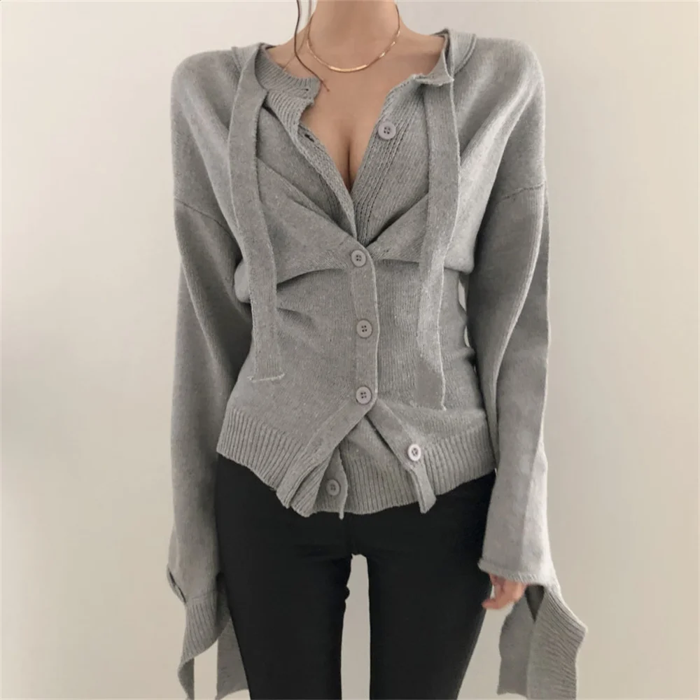 

Harajuku Knitted Cardigans Chic Solid Sweaters Stylish Loose New Tops Slim-Fit Gentle OL Women Elegant Autumn Full Sleeves