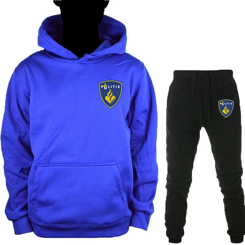 Blue-HeiK Netherland Politie Police Special Swat Force Мужская Толстовка толстовки+ брюки Модная флисовая Толстовка Harajuku уличная одежда - Цвет: Blue-HeiK